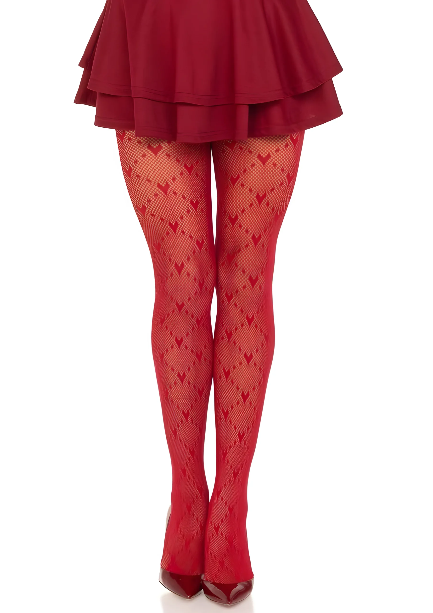 Valentina Heart Net Tights Red