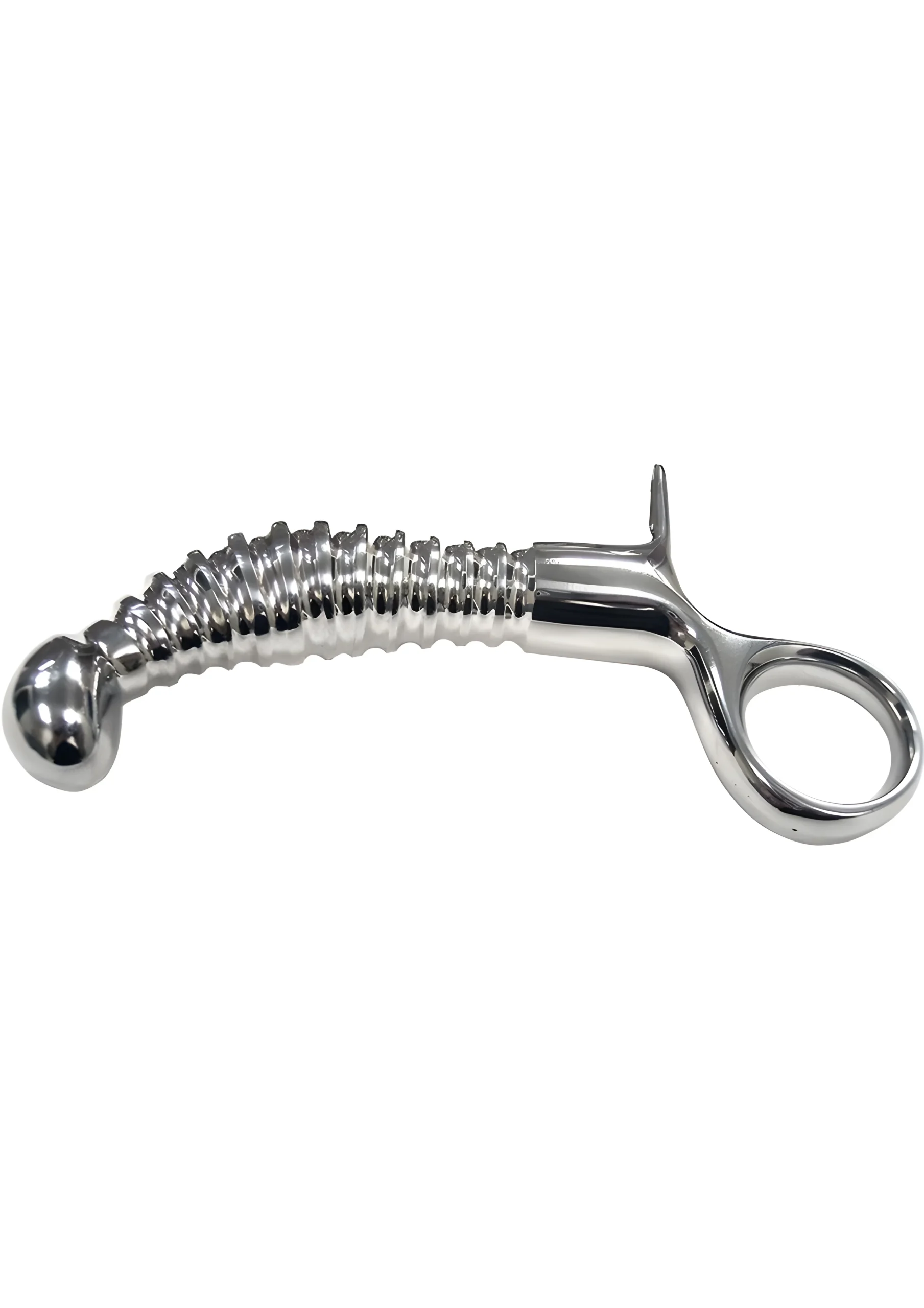 Ribbed Stainless Steel Anal Plug With Handle