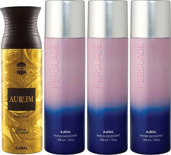 Holiday Sale Order Ajmal 1 Aurum Femme For Women And 3 Persuade For Men & Women Deodorants Each 200ml Pack Of 4 Online