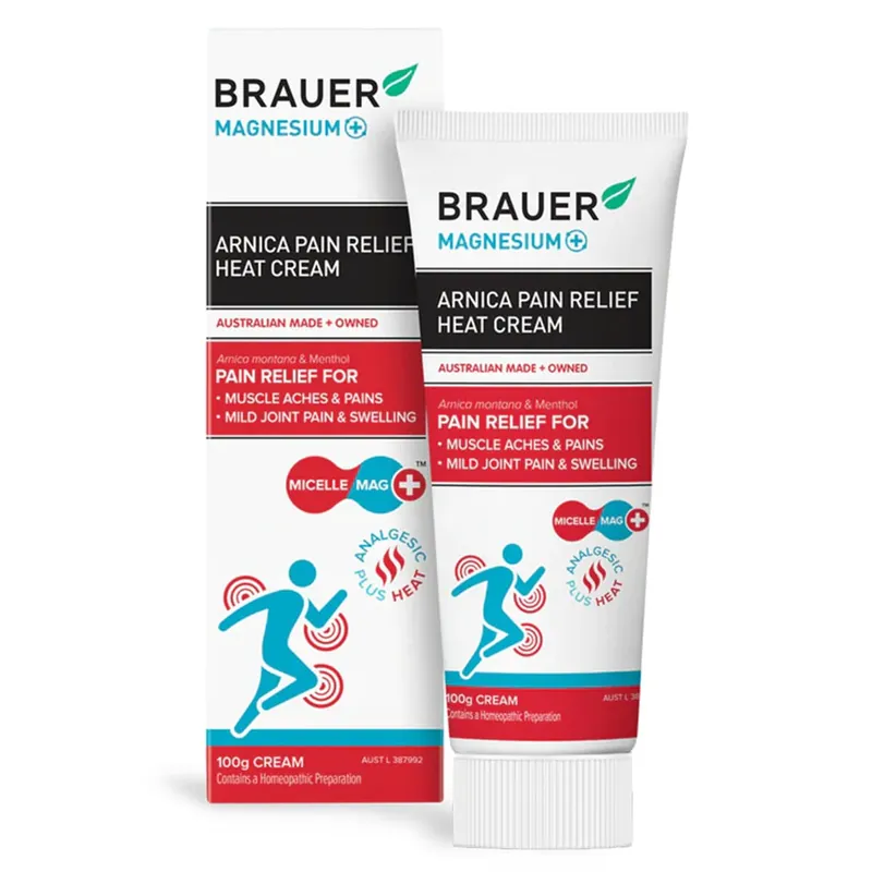 Professional Grade Brauer Magnesium+ Arnica Pain Relief Heat Cream 100g