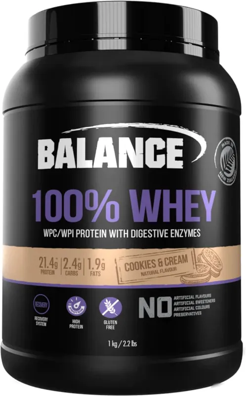Balance 100% Whey Protein Powder Cookies & Cream 1kg Money Back Guarantee