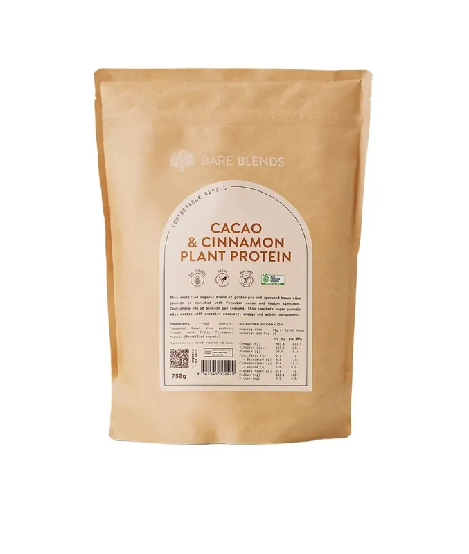 Bare Blends Plant Protein Powder Cacao & Cinnamon 750g Handmade