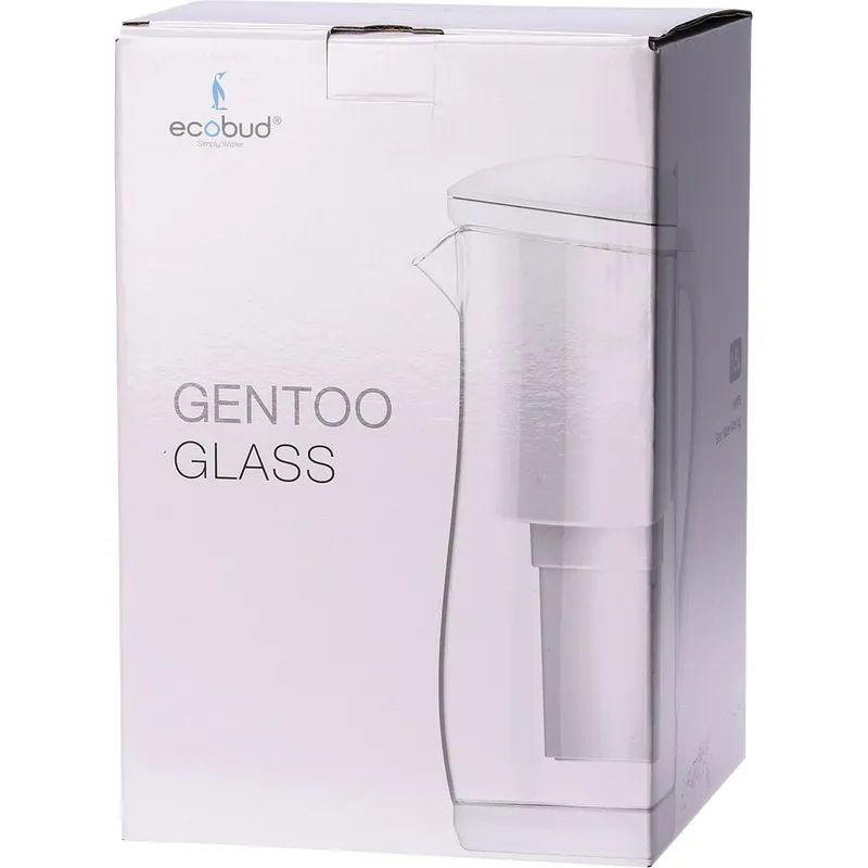 Exclusive Ecobud Gentoo Glass Alkaline Water Filter Jug White 1.5L + 1 Cartridge