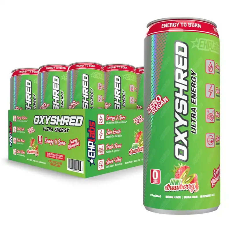 Seasonal Sale EHPlabs OxyShred Ultra Energy RTD Kiwi Strawberry 12 x 355ml
