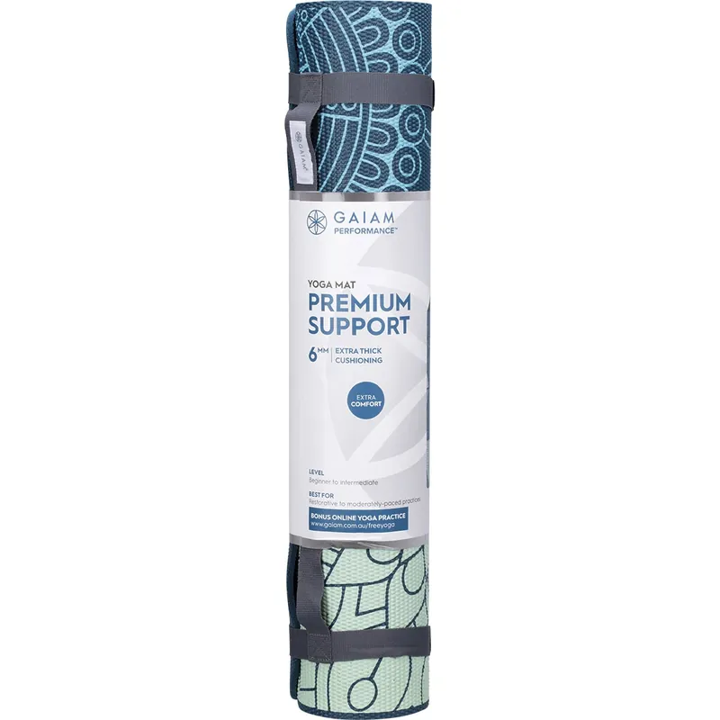 Gaiam Premium Support Yoga Mat 6mm Sea Glass 61cm x 173cm Handmade