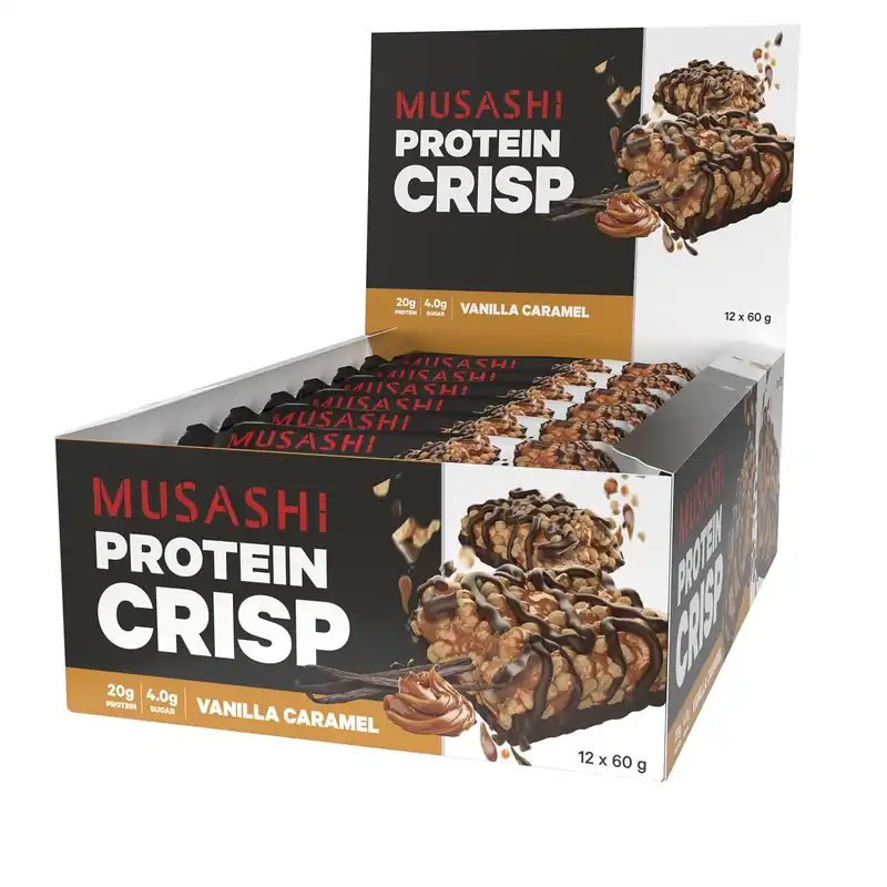 Musashi Protein Crisp Bar Vanilla Caramel 12 x 60g Price Cut