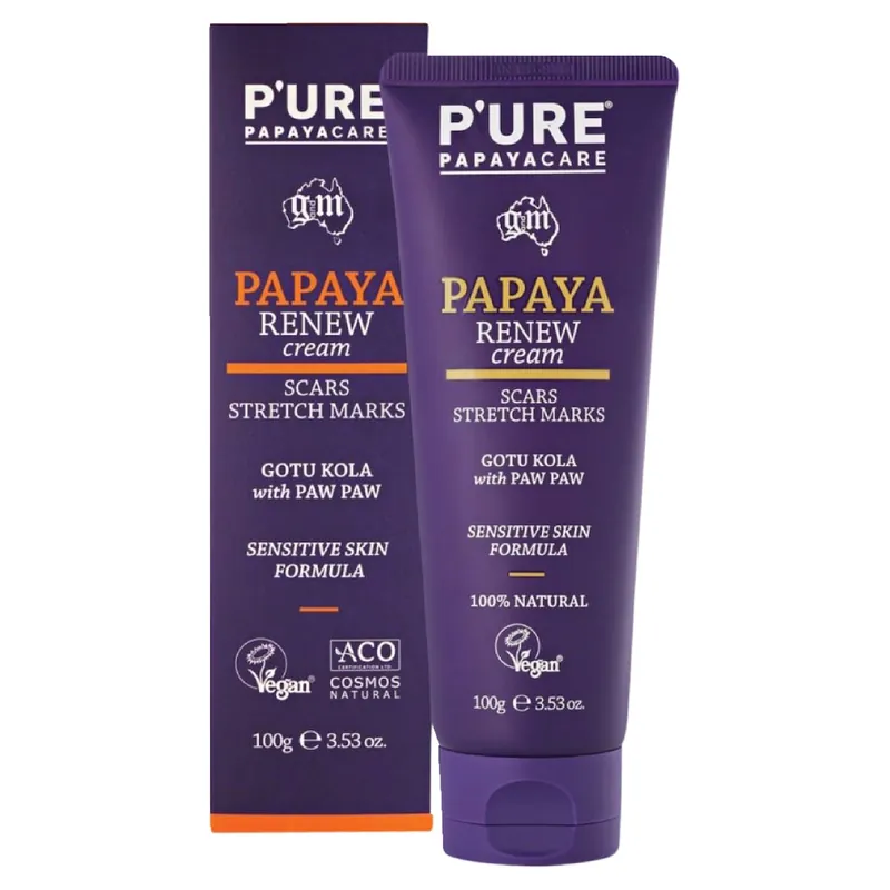 Fresh Stock P'ure Papayacare Papaya Renew Cream Scars & Stretch Marks 100g