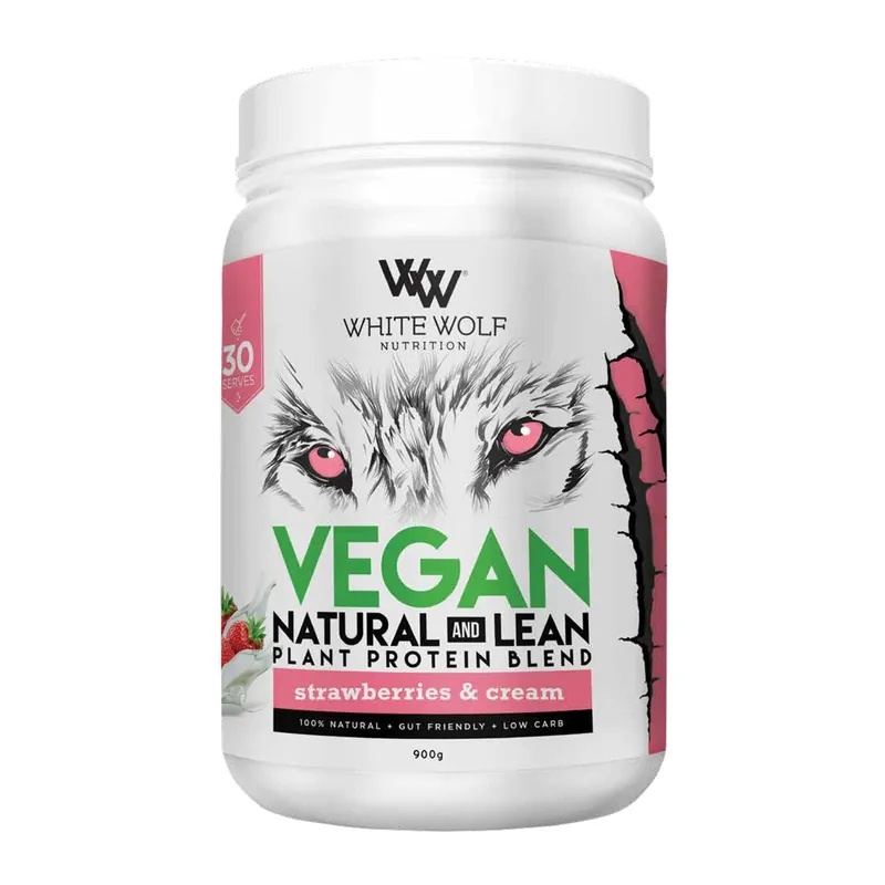 Top Pick White Wolf Nutrition Vegan Natural+Lean Protein Strawberries & Cream 900g