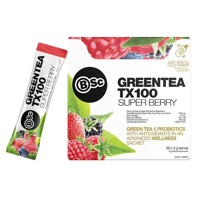 Free Shipping BSc Green Tea TX100 Super Berry 60 x 3g Sachets