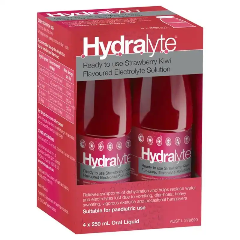 Markdown Hydralyte Ready to Use Electrolyte Solution Strawberry Kiwi 4 x 250ml