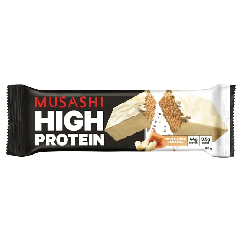 Musashi High Protein Bars White Choc Caramel 12 x 90g Certified