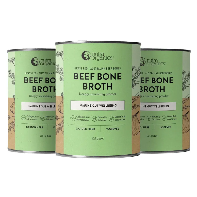 Latest Nutra Organics Beef Bone Broth Powder Garden Herb 125g 3 Pack