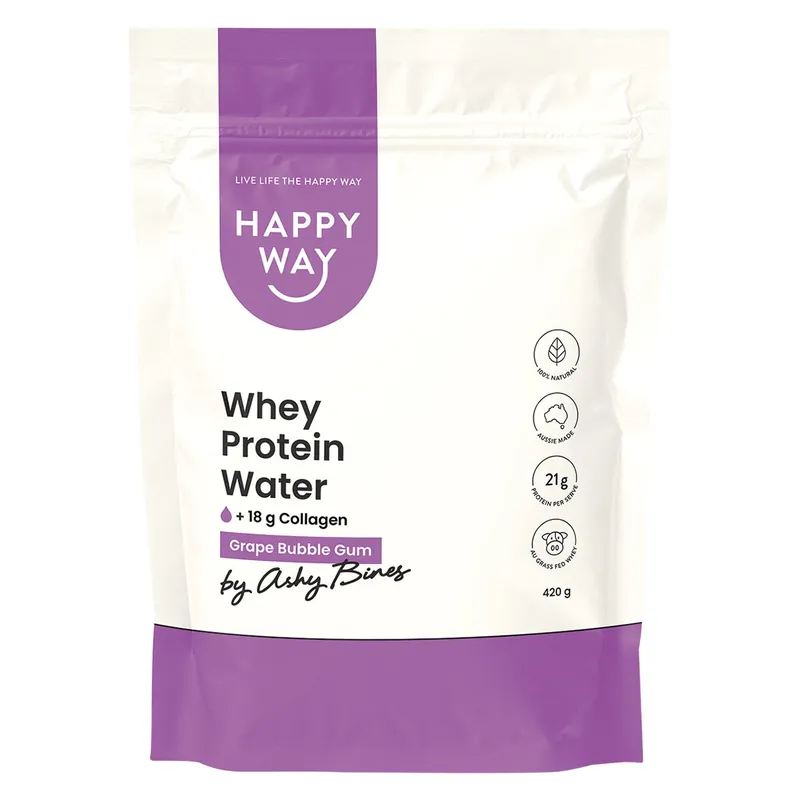 Hot Picks Happy Way Ashy Bines Whey Protein Water Powder Grape Bubble Gum 420g