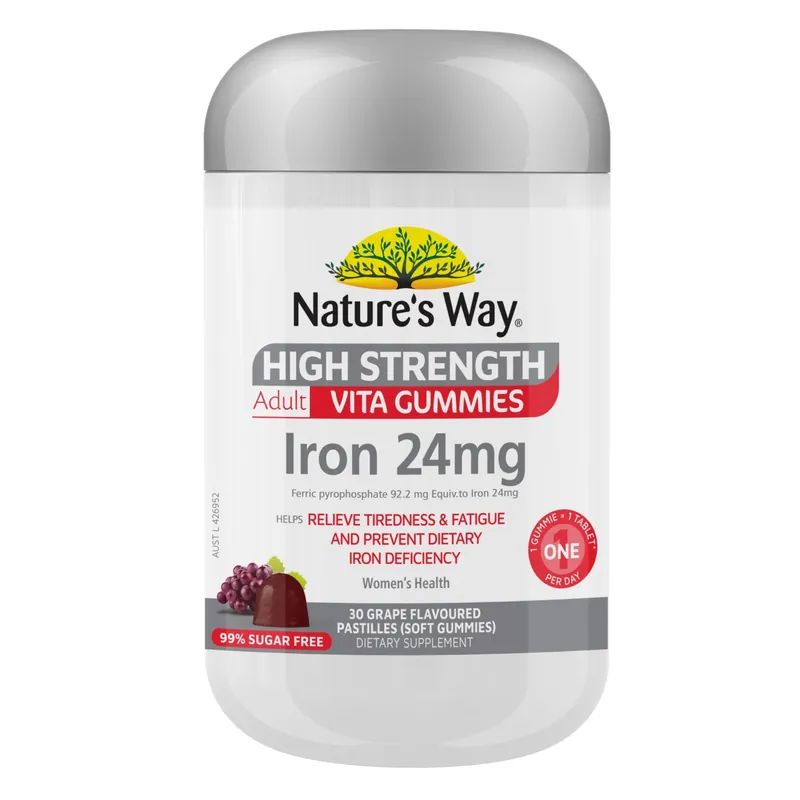 Top Rated Nature's Way High Strength Adult Vita Gummies Iron 24mg – 30 Pack