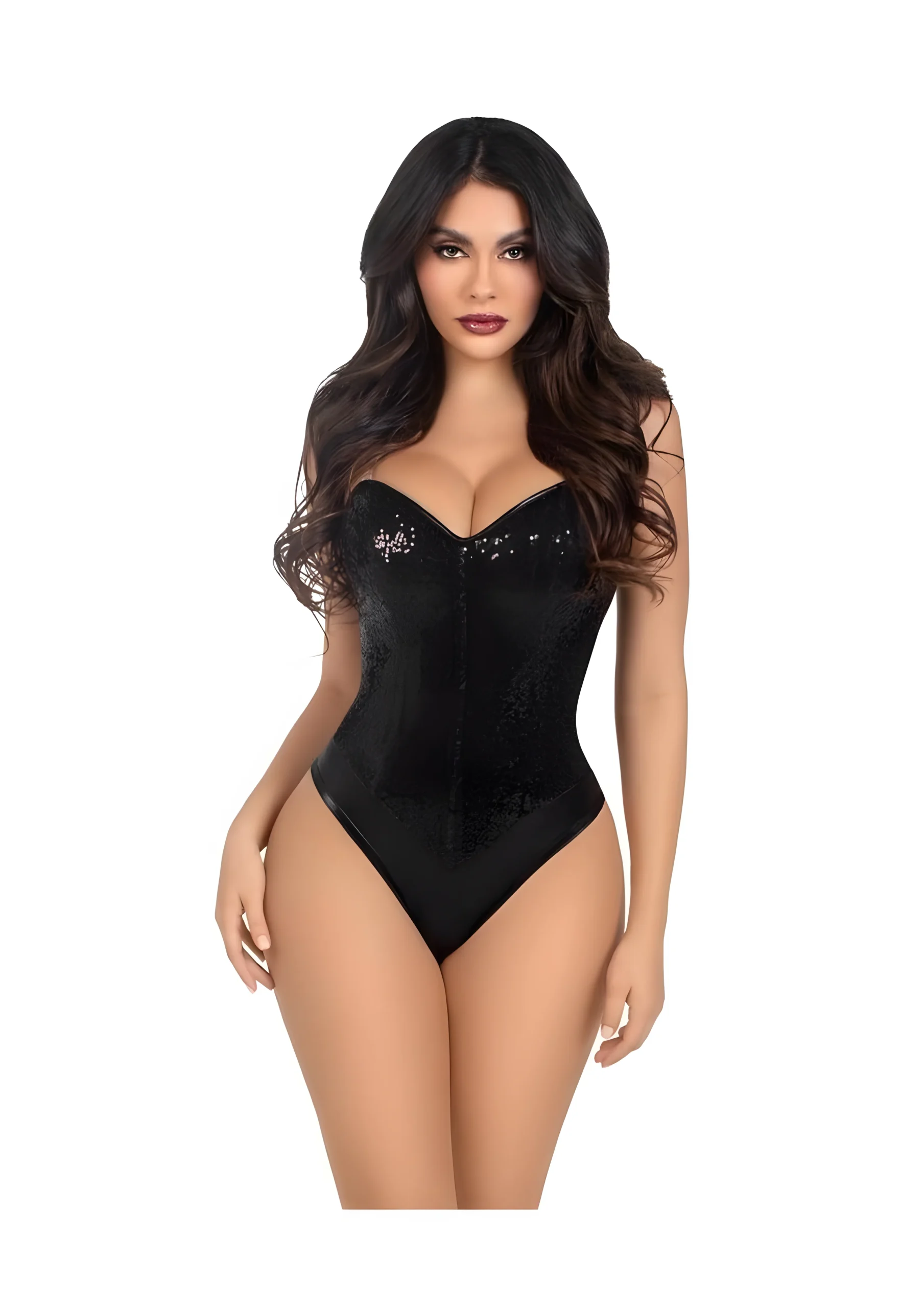 Black Sequin Snap Crotch Bodysuit Large