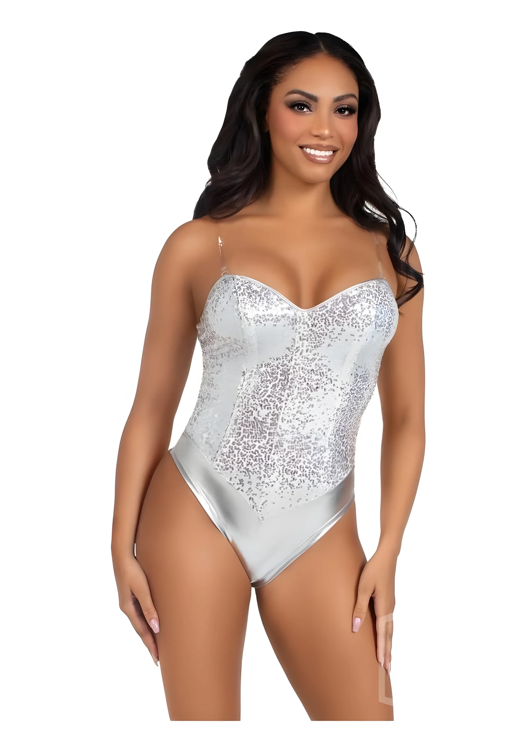 Silver Sequin Snap Crotch Bodysuit Small