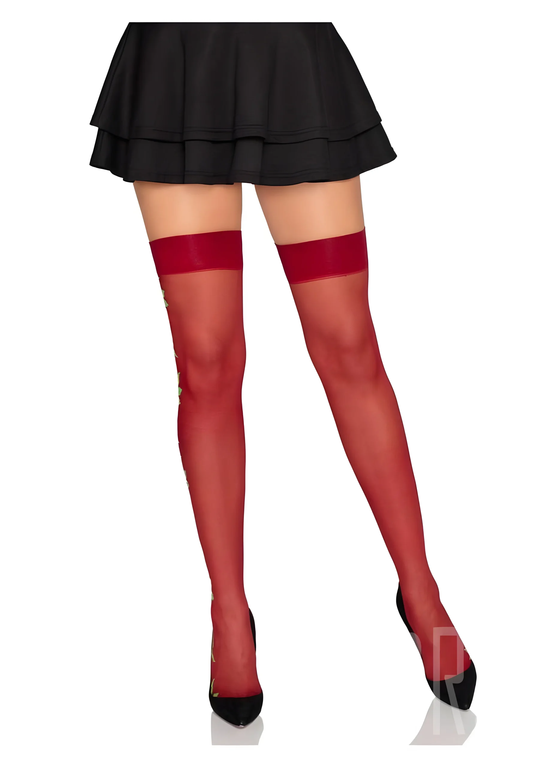 Sheer Thigh Highs with Rose Embroidery