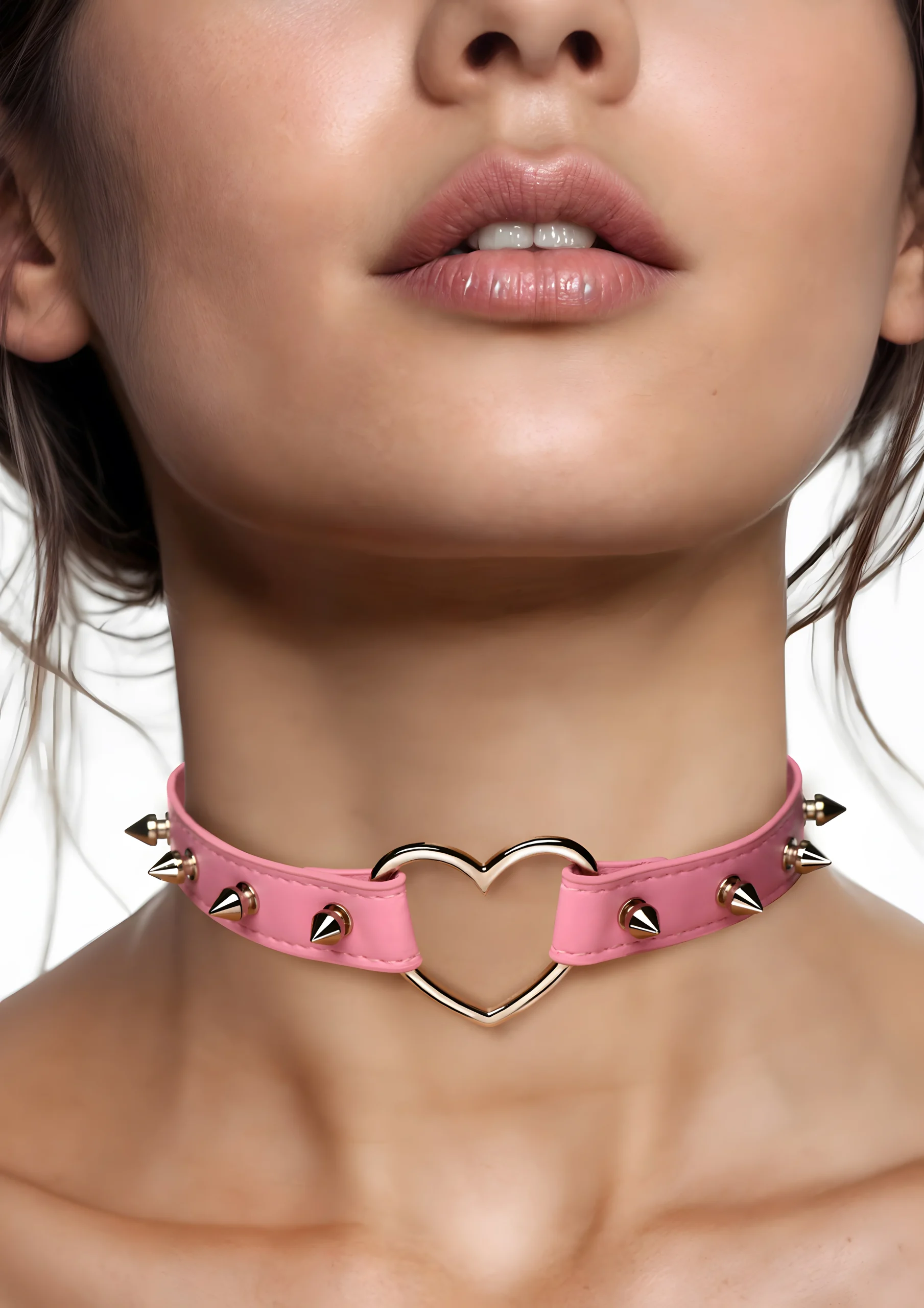 Spiked Heart Choker Pink