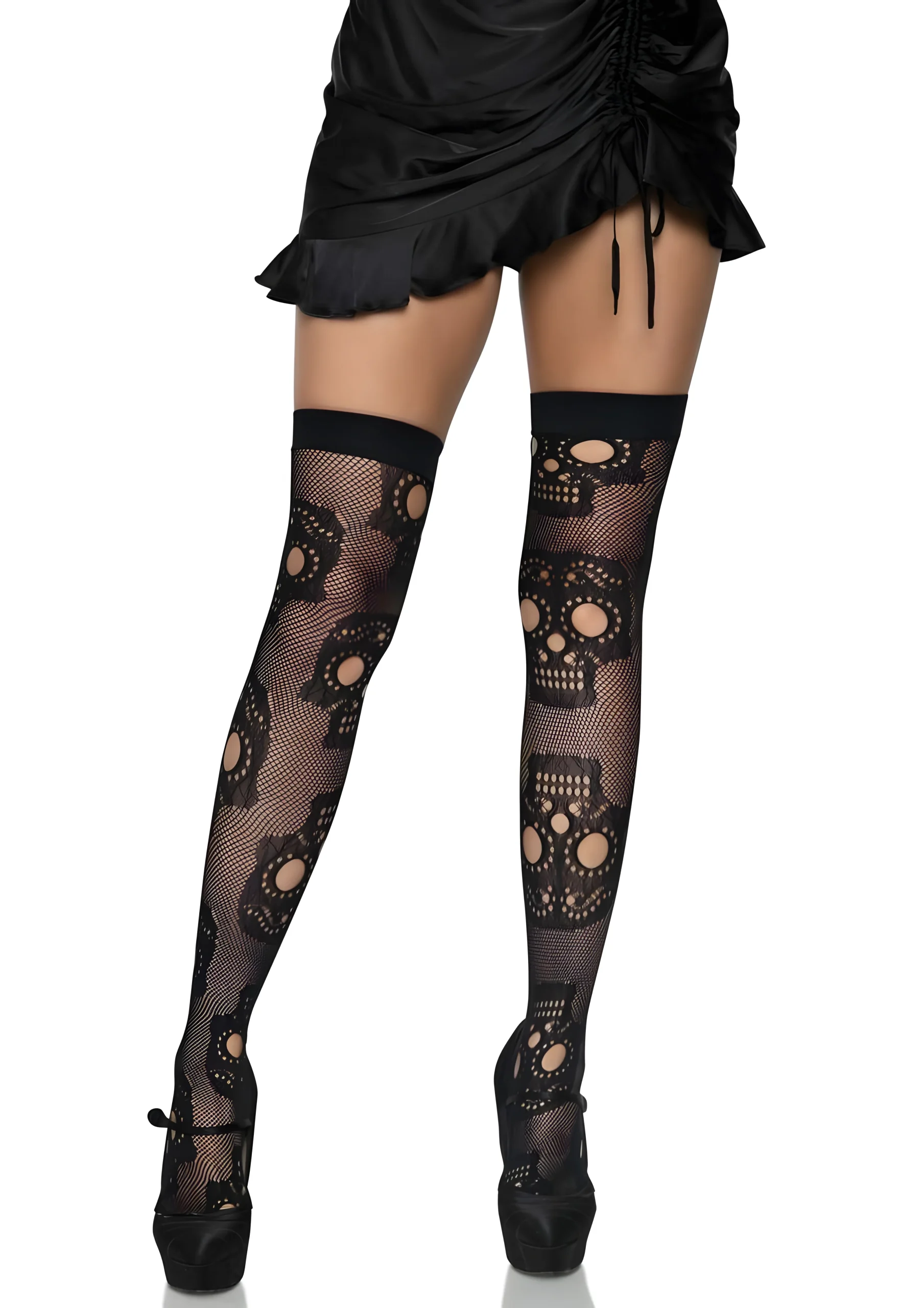 Black Sugar Skull Thigh Highs