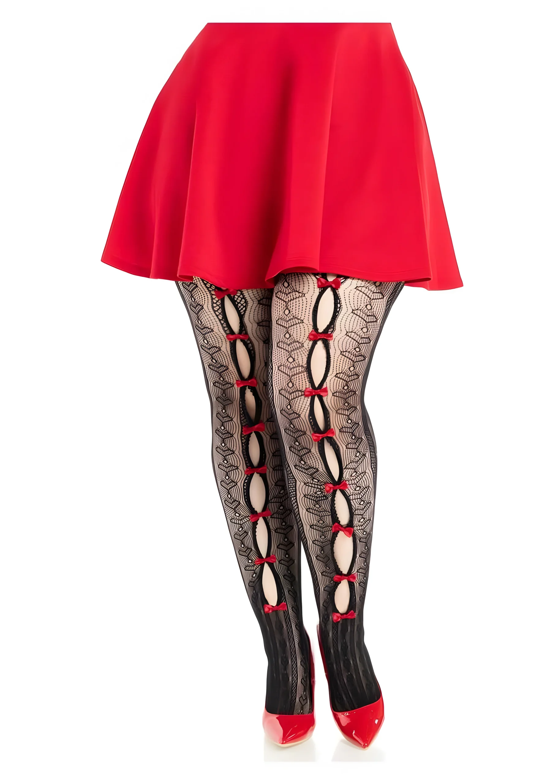 Sweetheart Striped Tights Black Red 1X 2X
