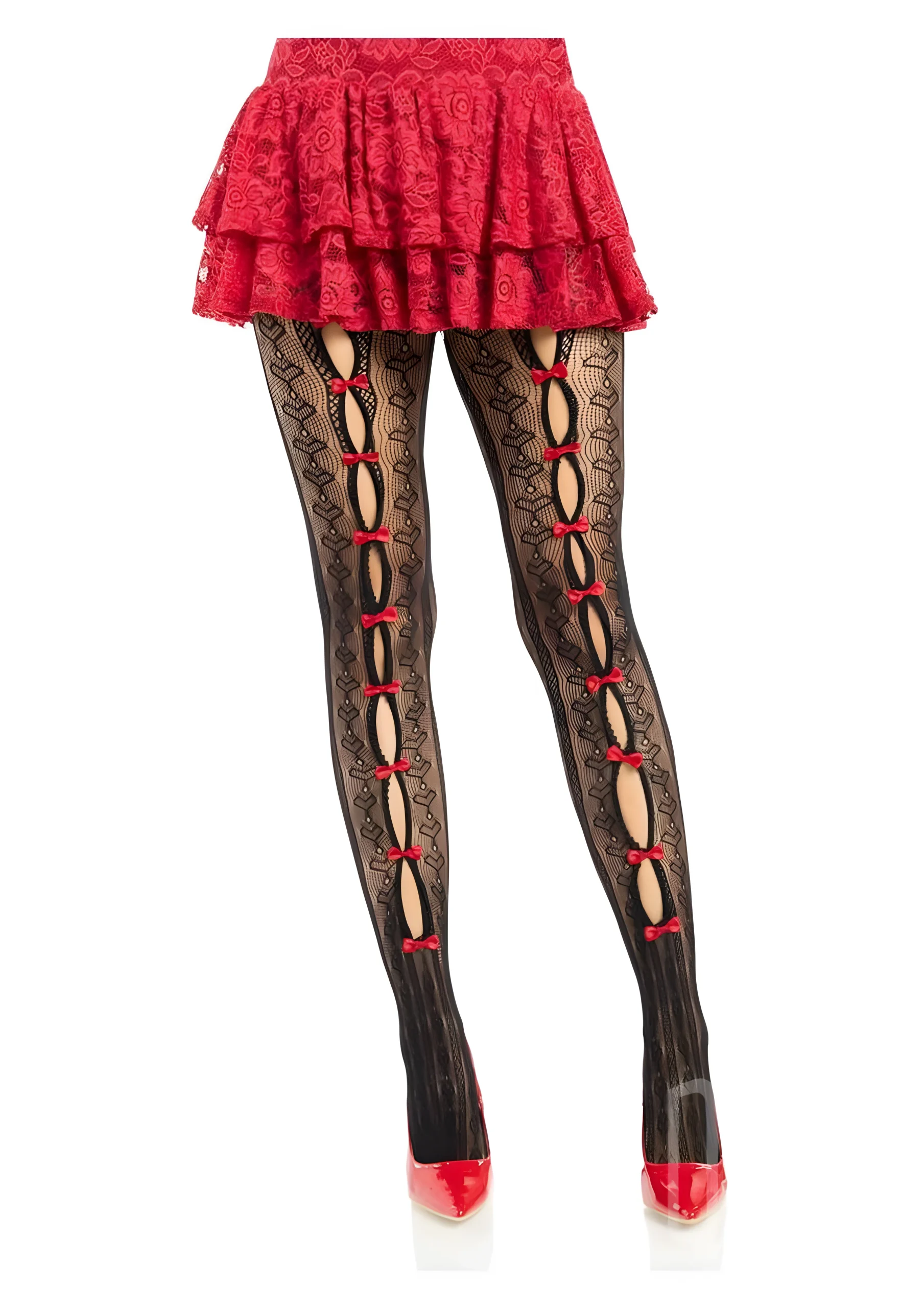 Sweetheart Striped Tights Black Red