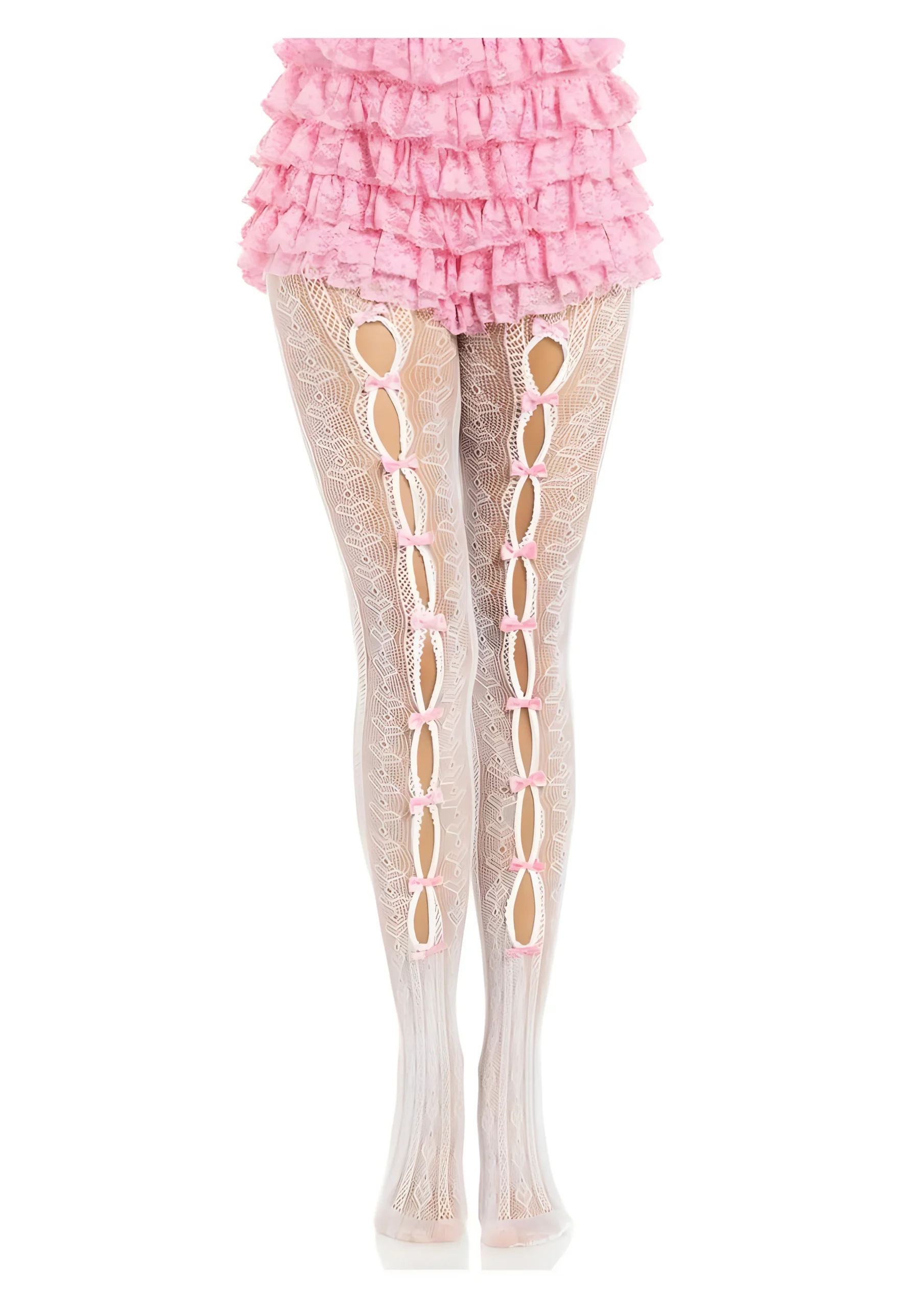 Sweetheart Striped Tights White Pink