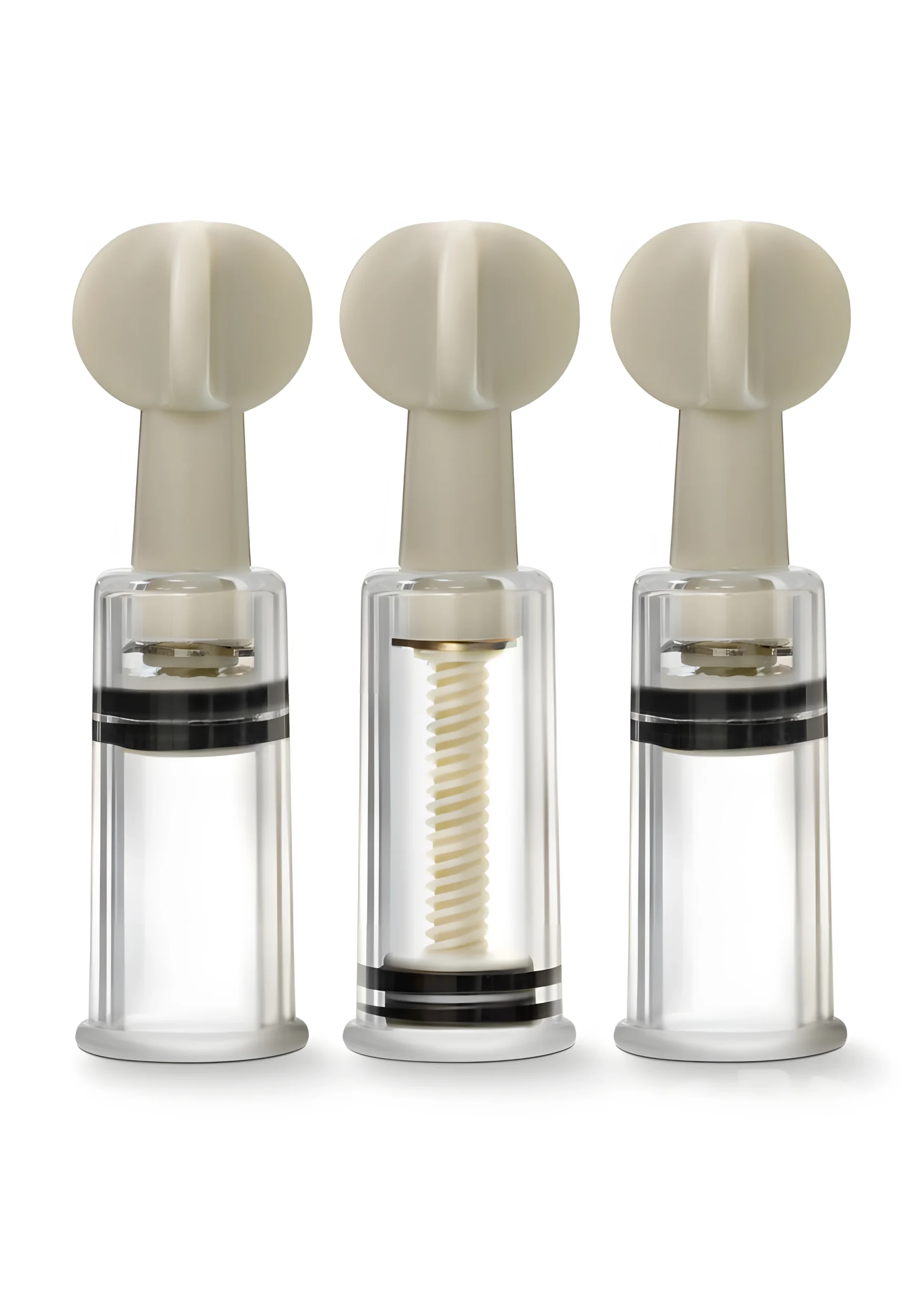 Temptasia Clit and Nipple Twist Suckers Set of 3 Clear Pump