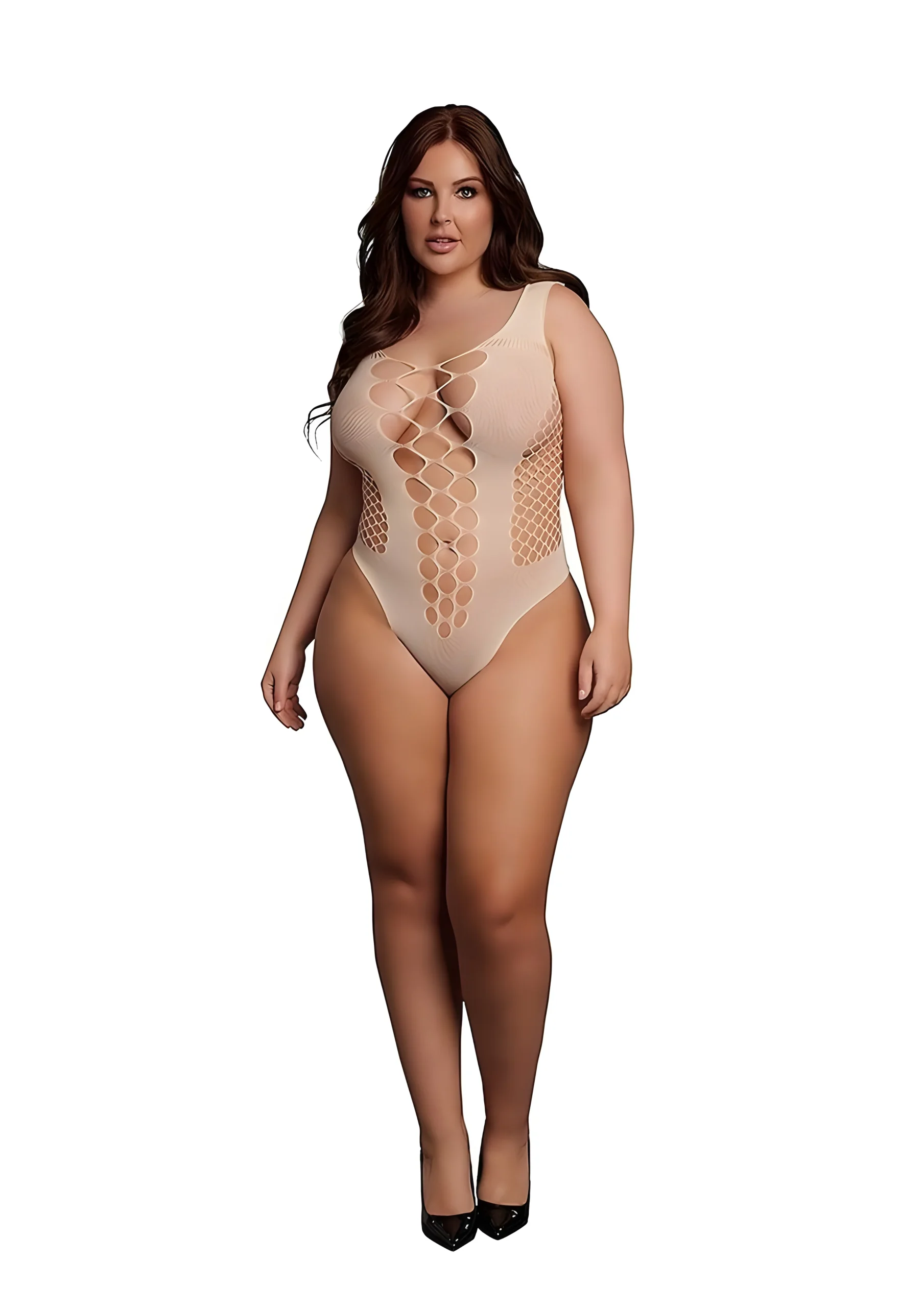 V Neck Teddy With Opaque Panels Queen Size