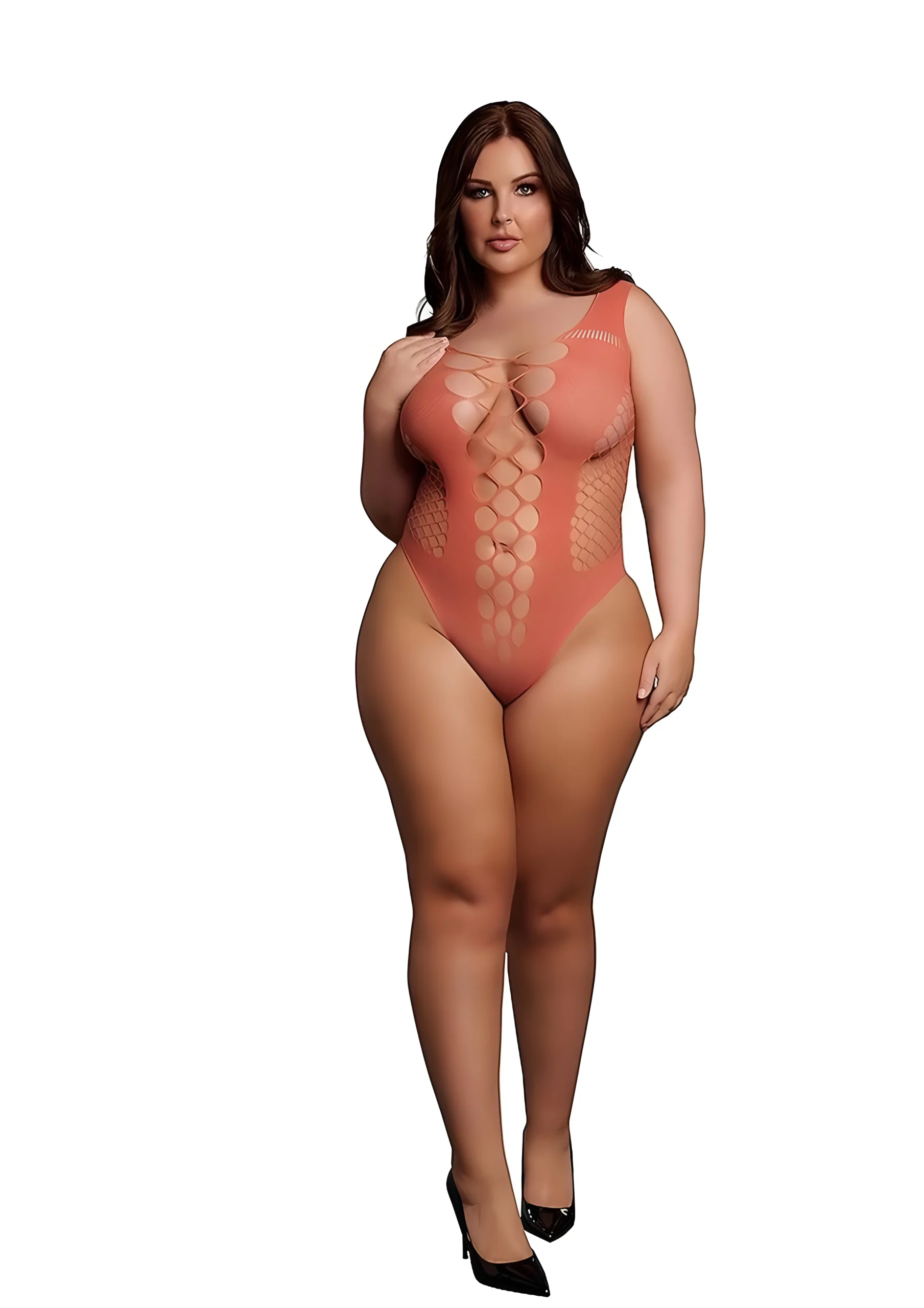 V-Neck Teddy With Opaque Panels Sunset Queen Size