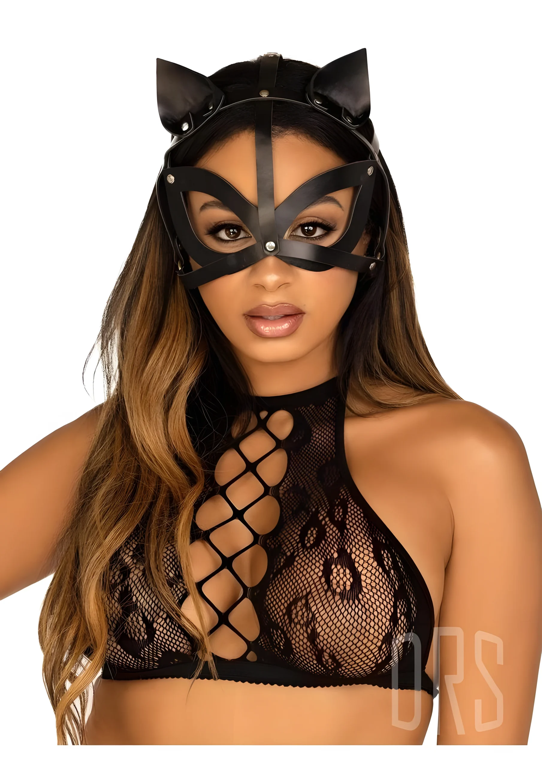 Studded Vegan Leather Cat Mask