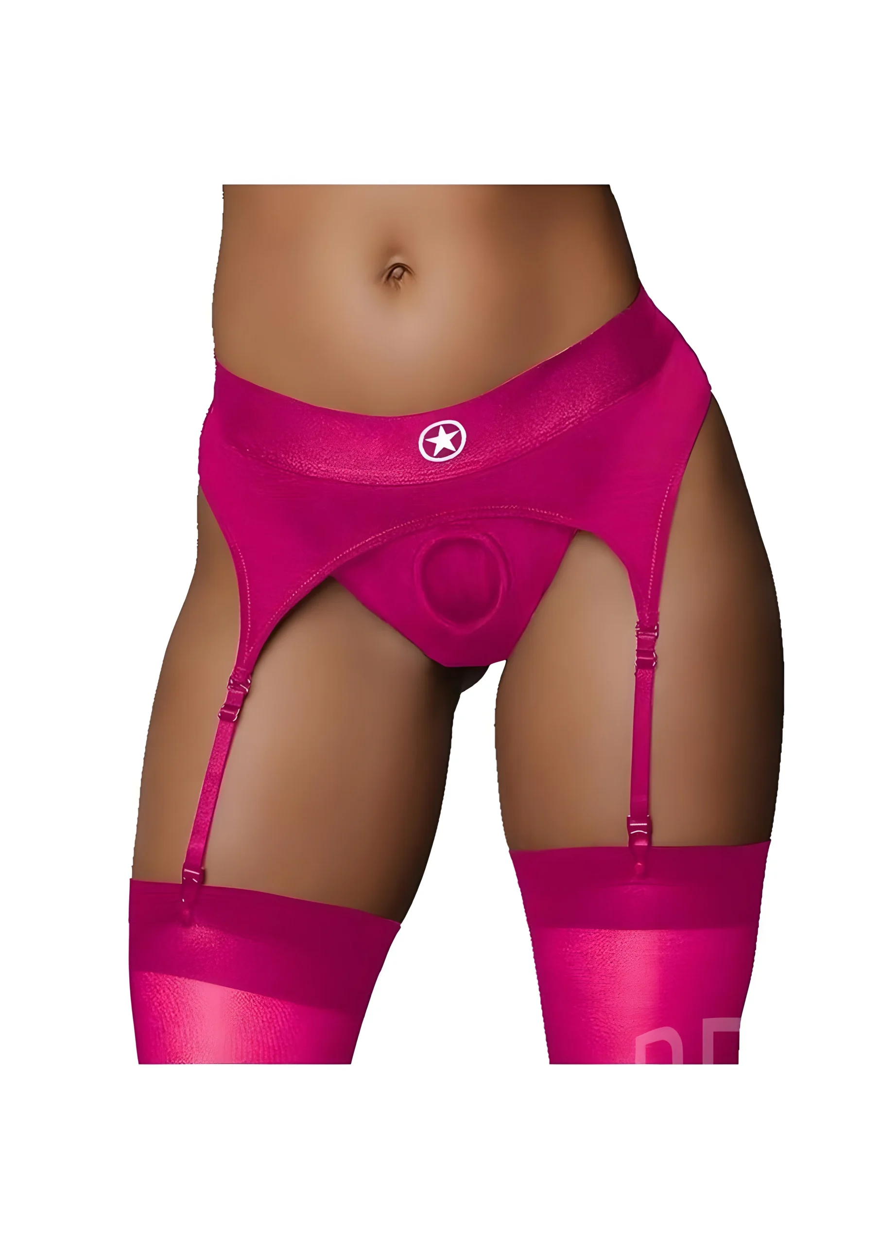 Vibrating Strap On Thong With Adjustable Garters Pink ML