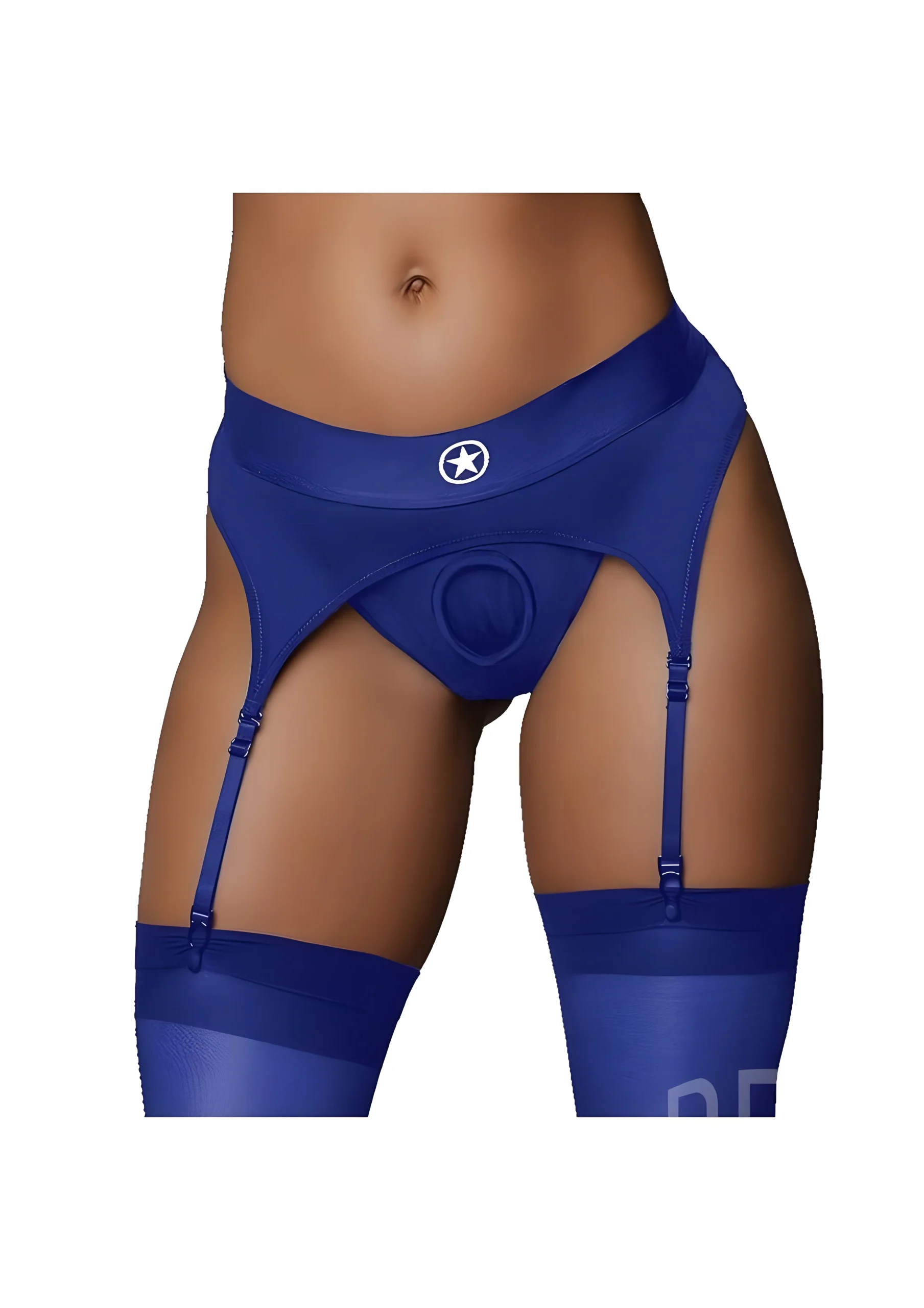 Vibrating Strap-On Thong With Garters Royal Blue ML