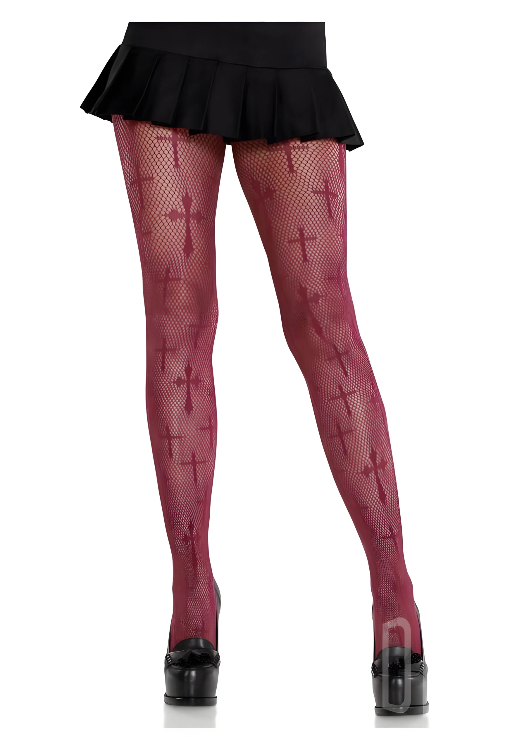 Burgundy Worship Me Net Tights
