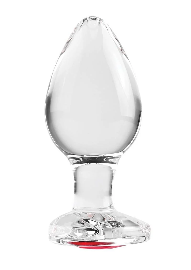 Adam and Eve Red Heart Gem Glass Anal Plug