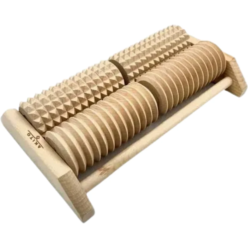 Akito 4-Roller Double Row Natural Wooden Foot Massager