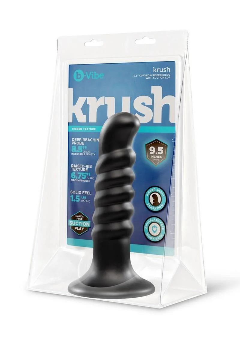 B-Vibe Krush Curved and Ribbed Dildo with Suction Cup