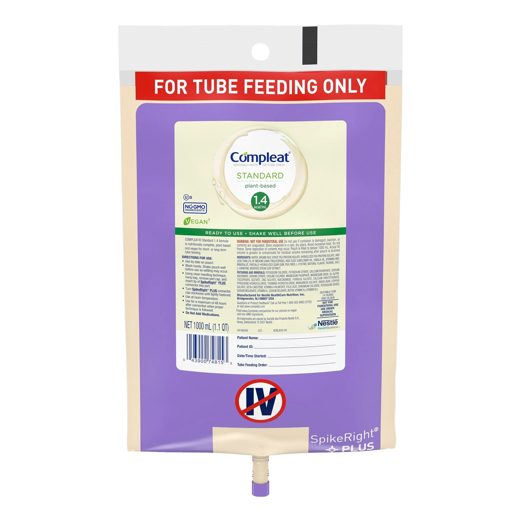 Compleat Tube Feeding Formula Standard 1.4 Cal SpikeRight Plus
