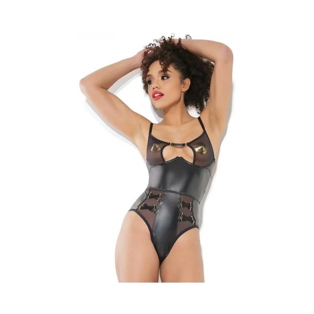Coquette Darque Sheer Crotchless Teddy Black