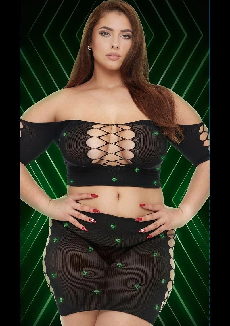 Diamond Crop Top and Skirt Set-Glow In The Dark-Q