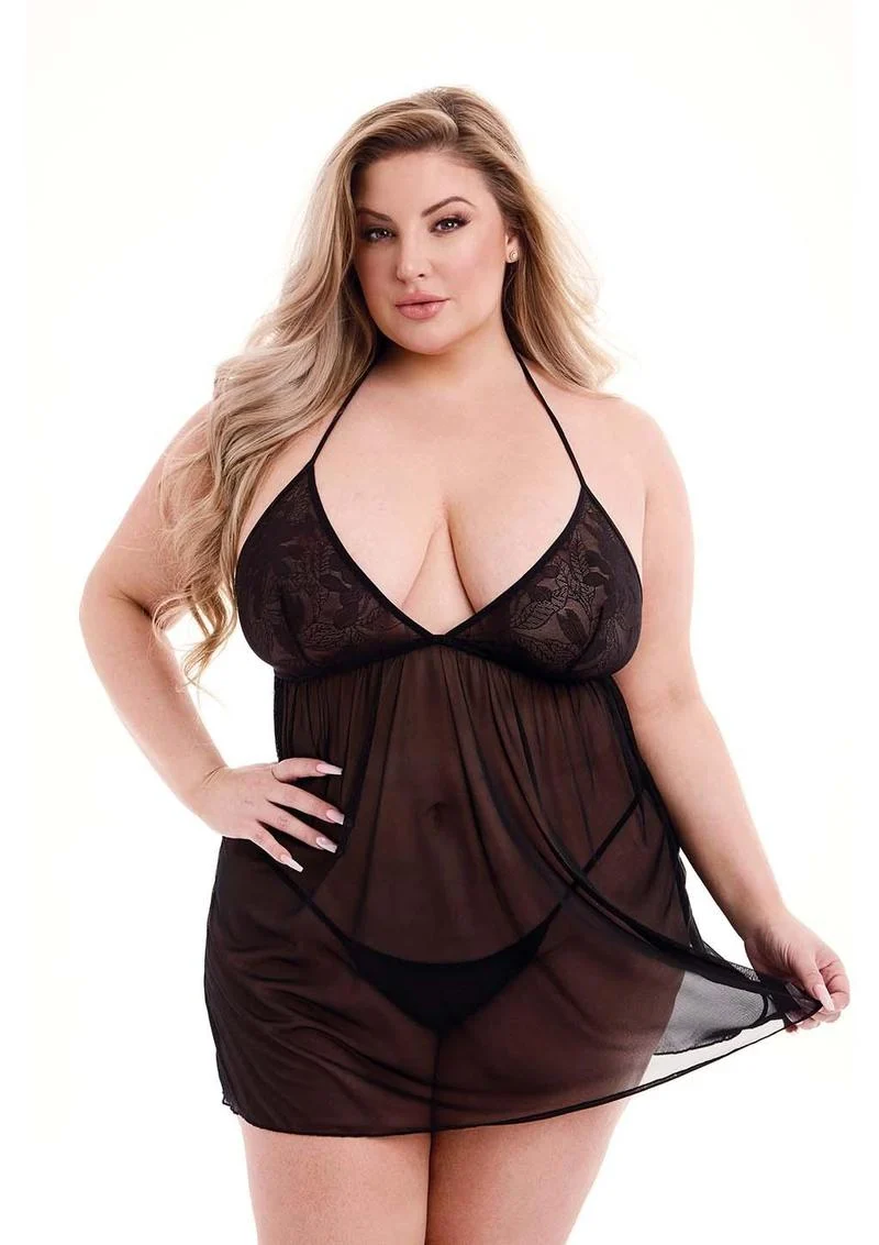 Eco Lace and Mesh Chemise-Blk