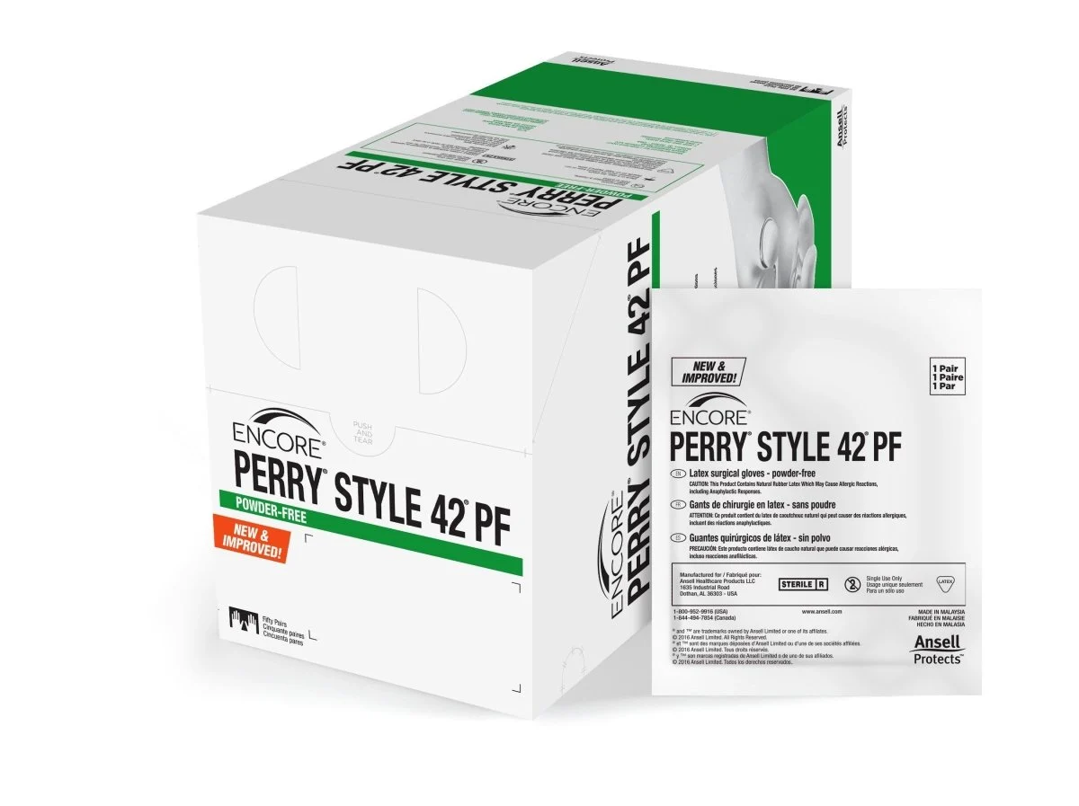 ENCORE Perry Style 42 PF Latex Standard Cuff Length Surgical Glove, White