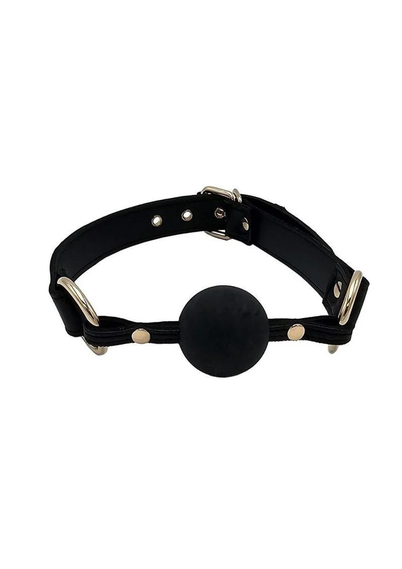 Leather Ball Gag with Gold Accessories