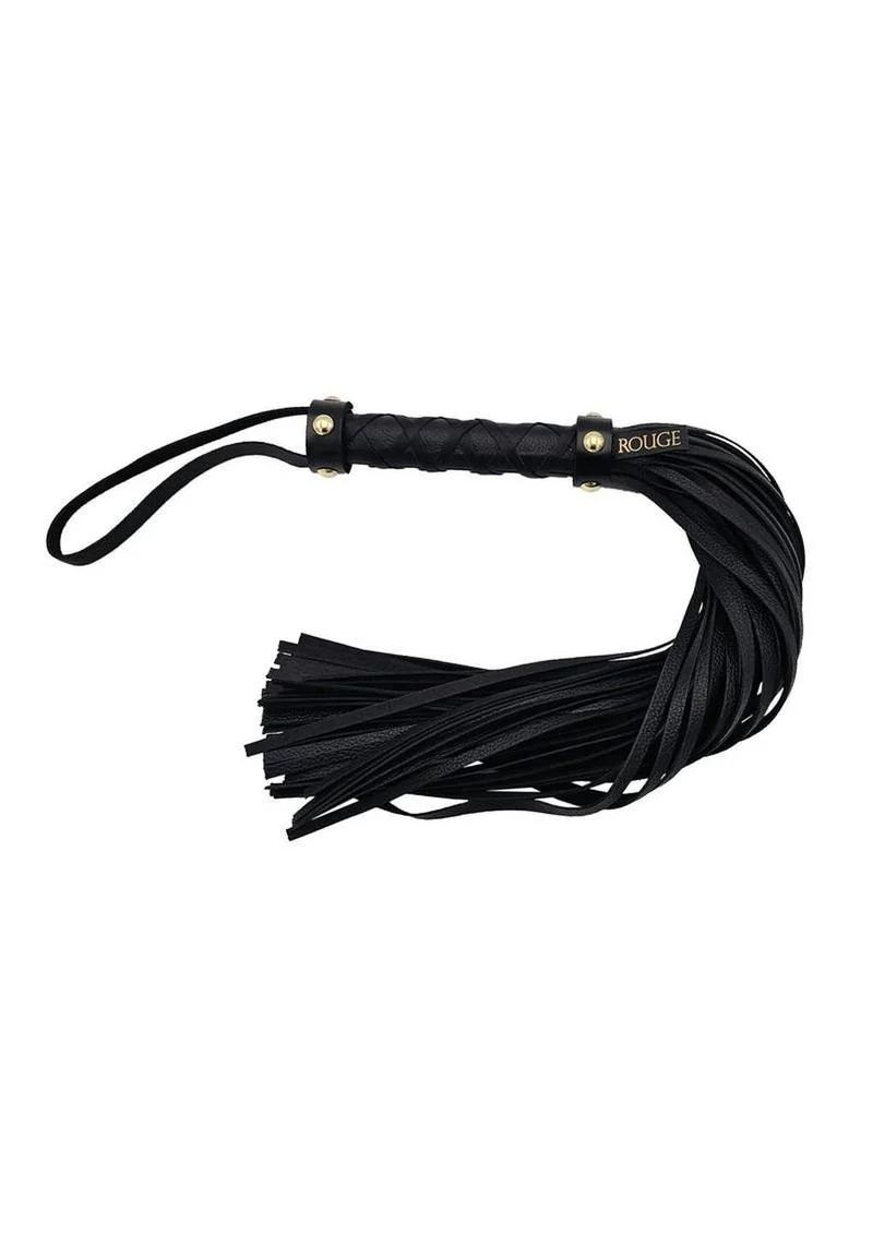 Leather Studded Long Flogger with Gold Accessories