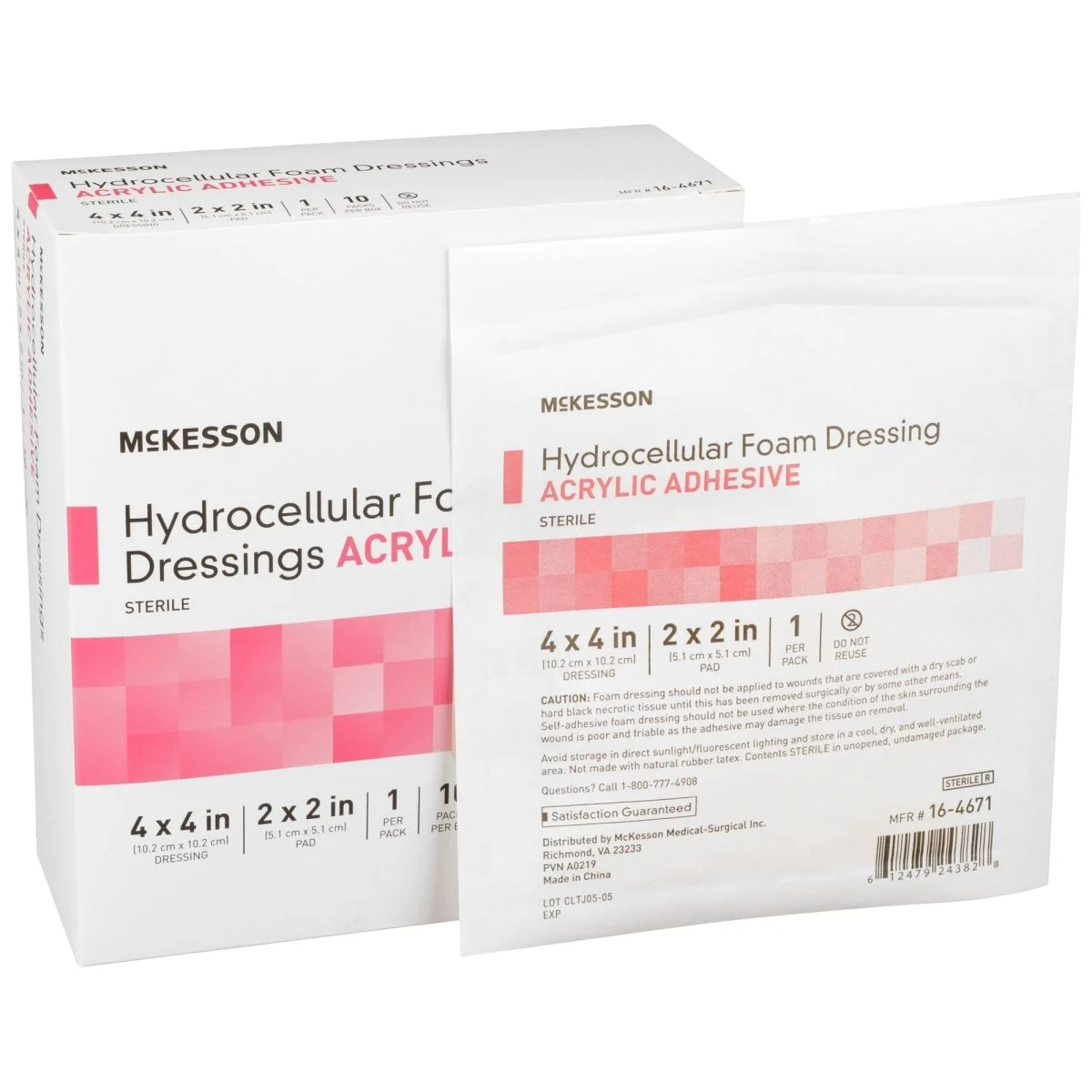 McKesson Acrylic Adhesive with Border Foam Dressing, 4 x 4 Inch