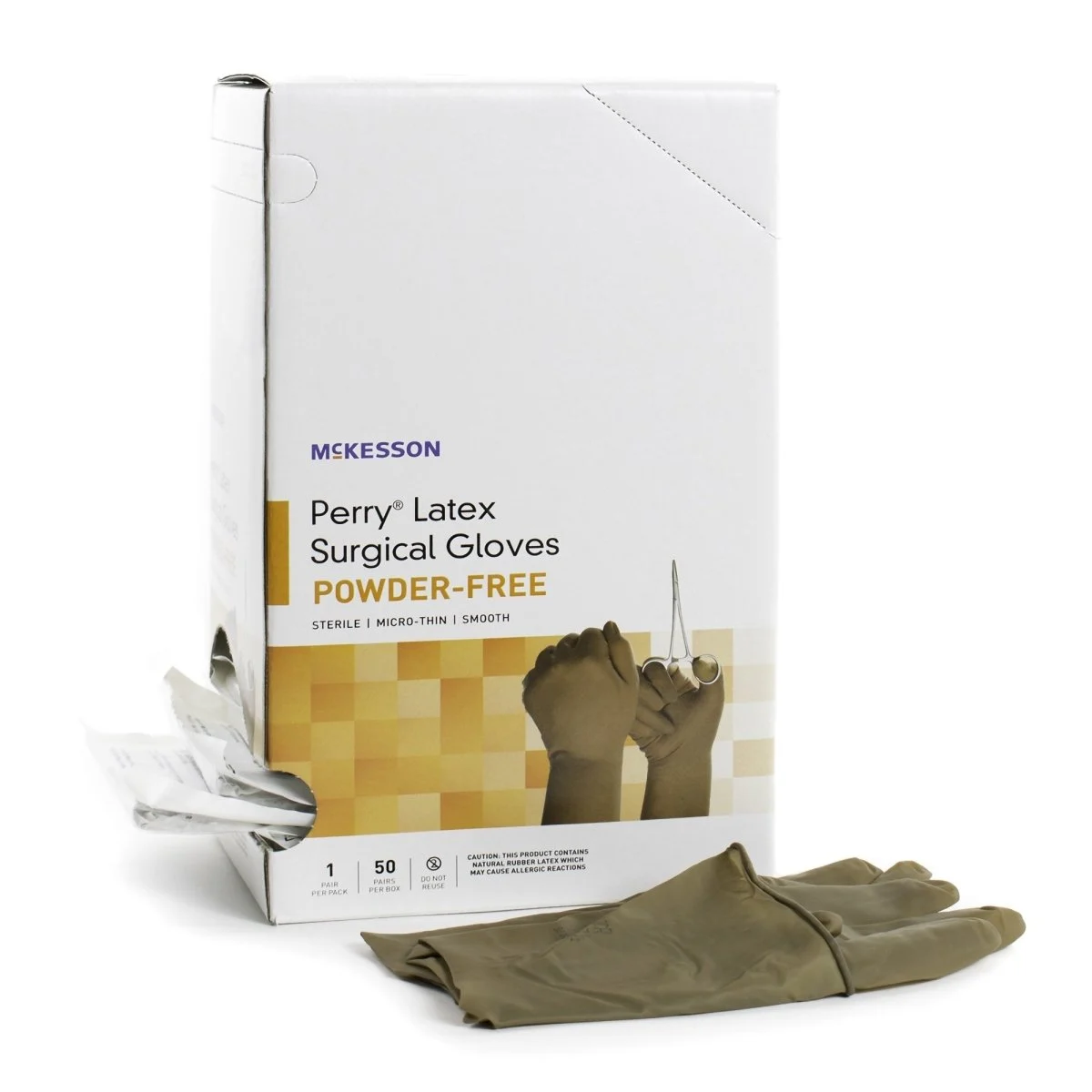 McKesson Perry Latex Standard Cuff Length Surgical Glove, Brown
