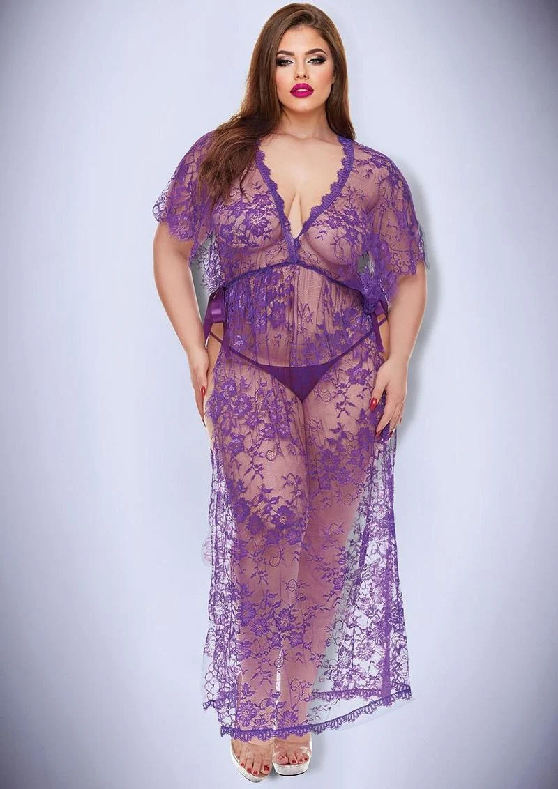 Midnight Desire Lace Gown-Purple-Q