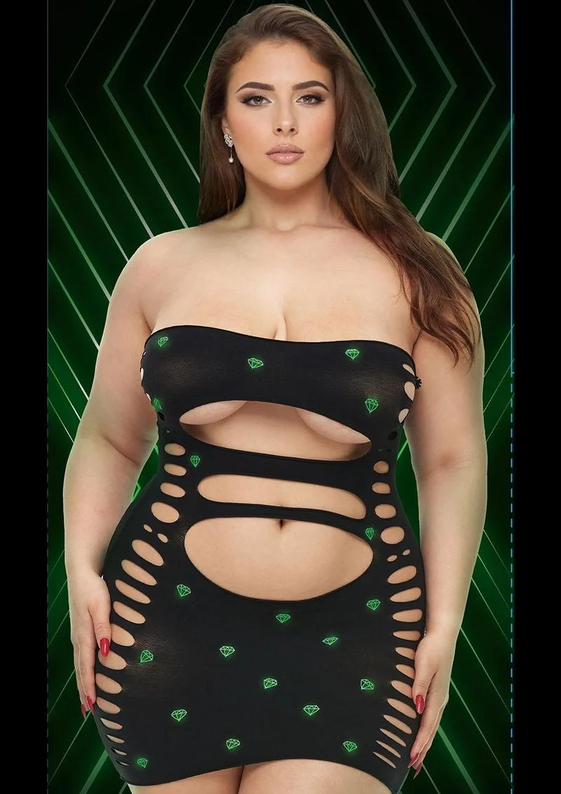 Midnight Diamond Cutout Mini Dress-Glow In The Dark-Q