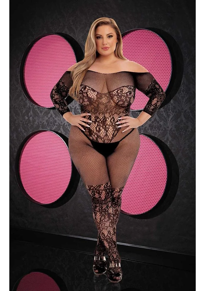 Off-The-Shoulder Lace Bodystocking