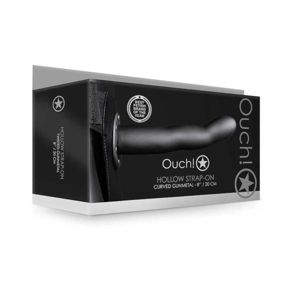 Ouch! Curved 8 in. Hollow Strap-On Gunmetal