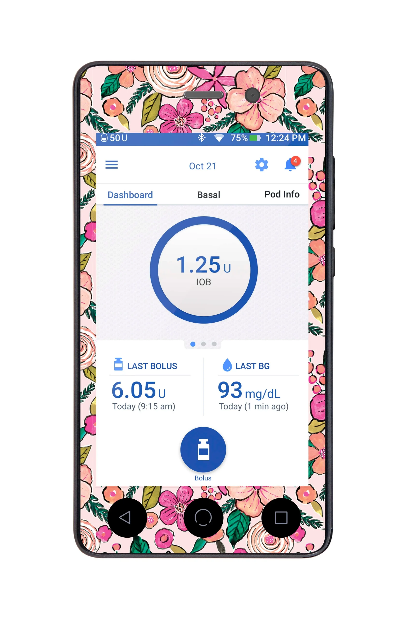 Peach Floral Sticker for Omnipod DASH PDM – Pump Peelz